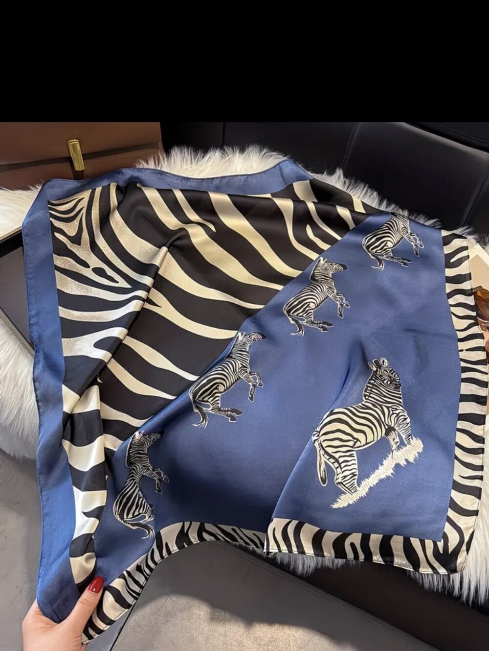 Luxurious Geometric Zebra Print Scarf, Head Wrap